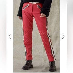 1. Red leather Pants with Zipper Details
